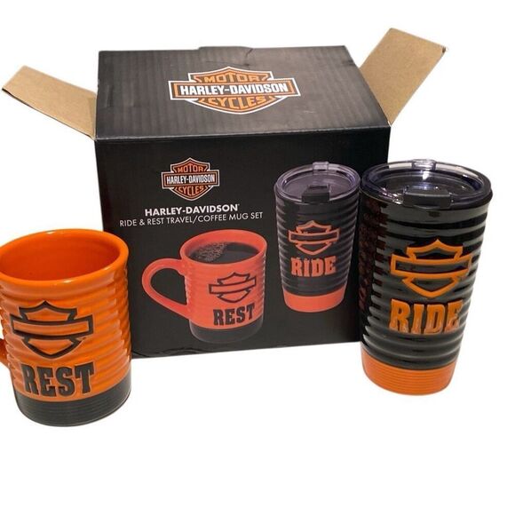 Harley-Davidson Ride & Rest Travel/ Coffee Mug Set - Picture 1 of 10